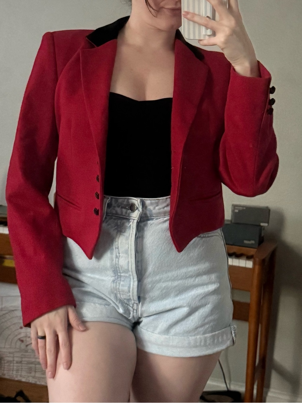 Vintage Red Cropped Blazer Jacket